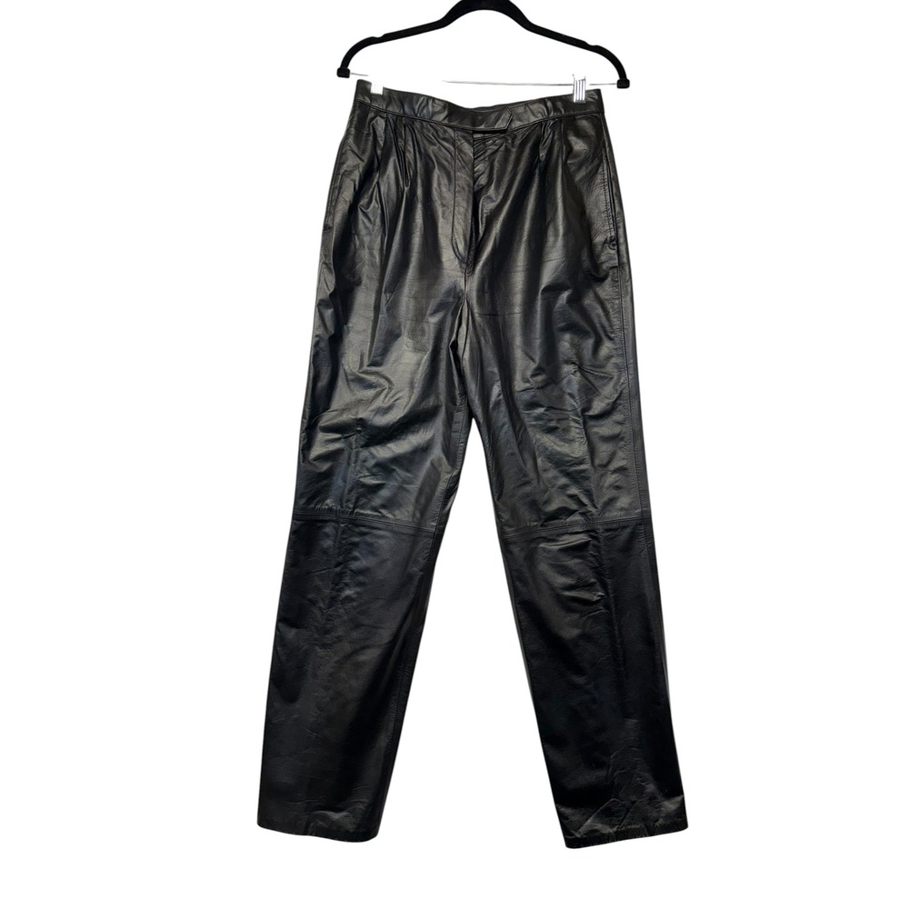 Saks Fifth Avenue West Bay Black Top Grain Leather Pleated Pants Vintage 8